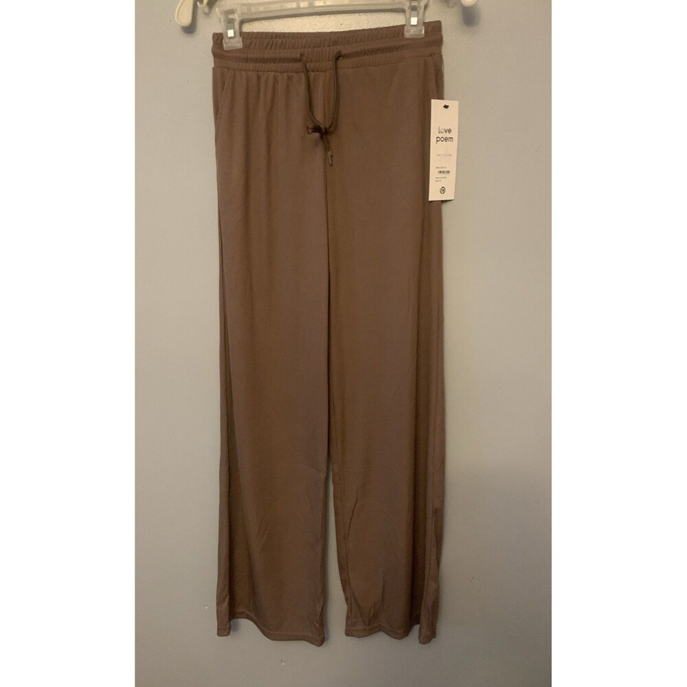 Love Poem Women’s Ribbed Wide Leg Drawstring Pants Size Med Coco Color